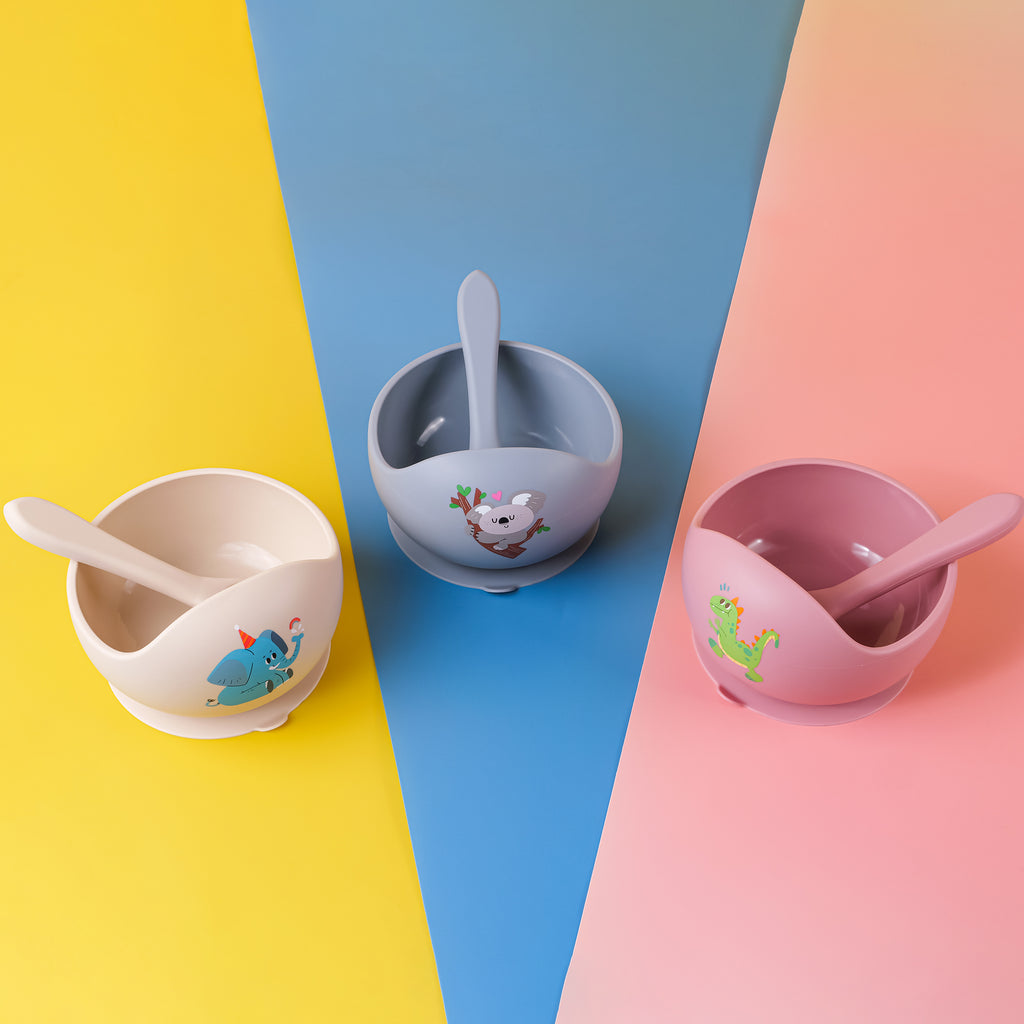 Silicone Baby Feeding Bowl Tableware Kids Waterproof Suction Bowl With Spoon Children