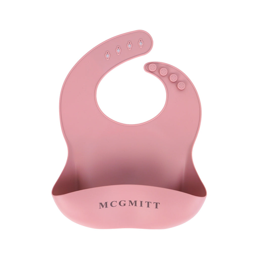 MCGMITT Brand Personalized Pink Silicone Baby Bib with Name - Custom Adjustable, Easy-Clean Feeding Bib for Infants & Toddlers