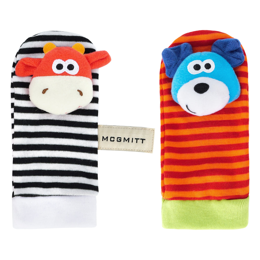 MCGMITT Baby Rattle Socks with Rattles, Newborn Infant Sensory Socks, Cute Animal Crew Socks for Learning to Walk, Soft Non-Slip Grip Soles