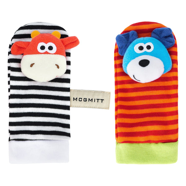 MCGMITT Baby Rattle Socks with Rattles, Newborn Infant Sensory Socks, Cute Animal Crew Socks for Learning to Walk, Soft Non-Slip Grip Soles