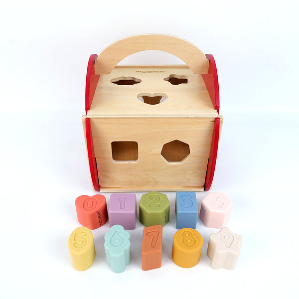 MCGMITT Montessori Wooden Sorting House Shape - Educational Shape & Color Recognition Toy for Toddlers, Baby Geometry Block Sorter with Pegs, Developmental Learning Toys for 1-3 Year Olds