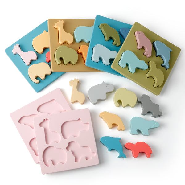 Silicone Animal Shape Puzzle Baby Teether Recognition Learning Development Stacking Toys