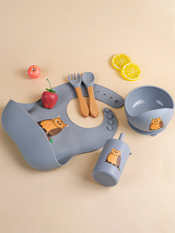 Baby Silicone Meal Bowl Bib Fork Spoon Baby Feeding Tray Set