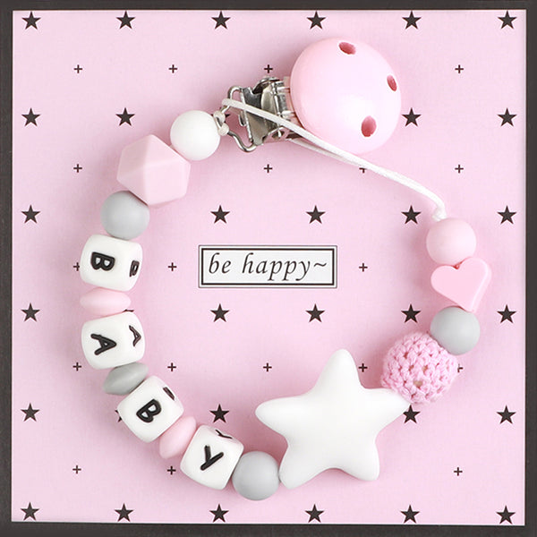 TYRY. HU Silicone Pacifier Chain Custom Name Baby Teething Cilp (STAR)