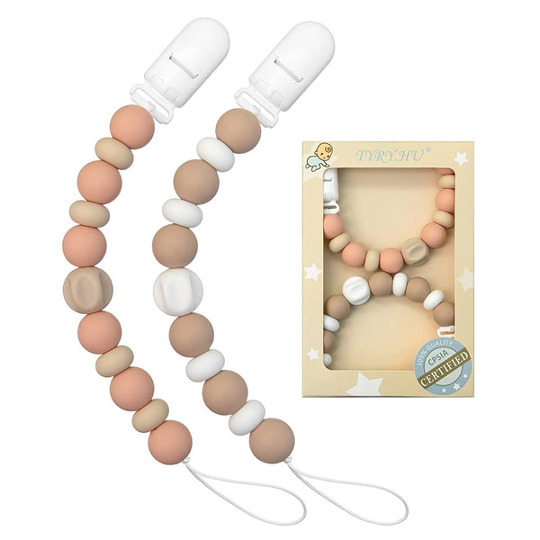 Pacifier Clip TYRY.HU Binky Holder Soothie Relief Teether Toy Set of 2 (Boys & Girls)