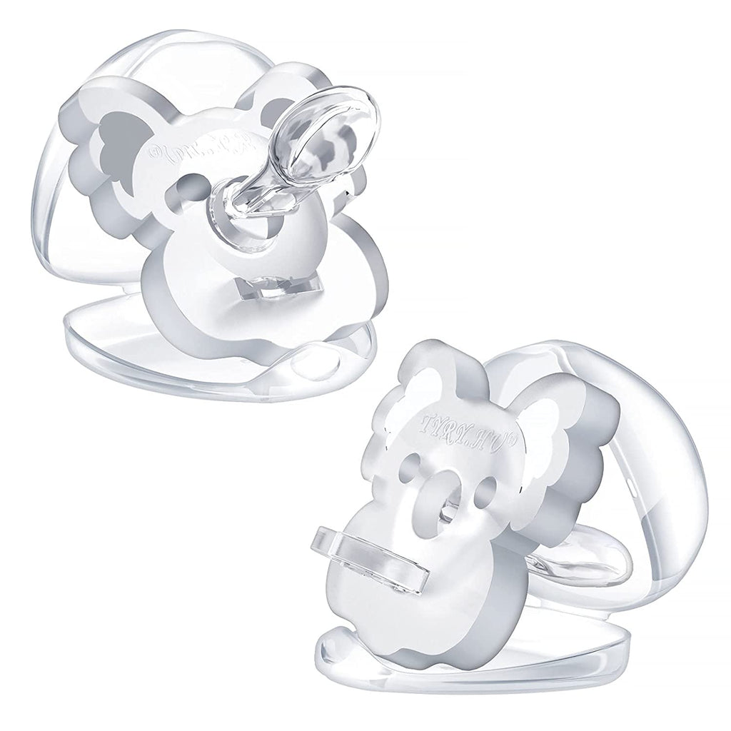 TYRY.HU Soothie Pacifiers 6-18 Months with 2 Cases, BPA-Free, Soft Silicone Baby Pacifier for Boys Girls, Orthodontic Pacifier for Breastfeeding Babies, Koala Pacifiers with Air Holes, 2pk (Clear)