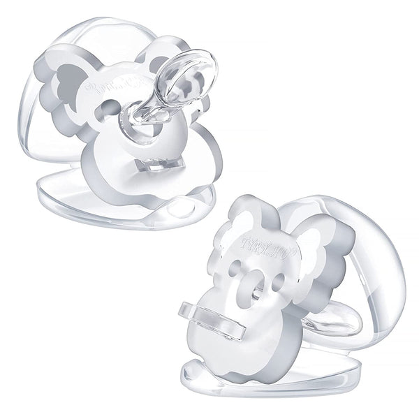 TYRY.HU Soothie Pacifiers 6-18 Months with 2 Cases, BPA-Free, Soft Silicone Baby Pacifier for Boys Girls, Orthodontic Pacifier for Breastfeeding Babies, Koala Pacifiers with Air Holes, 2pk (Clear)